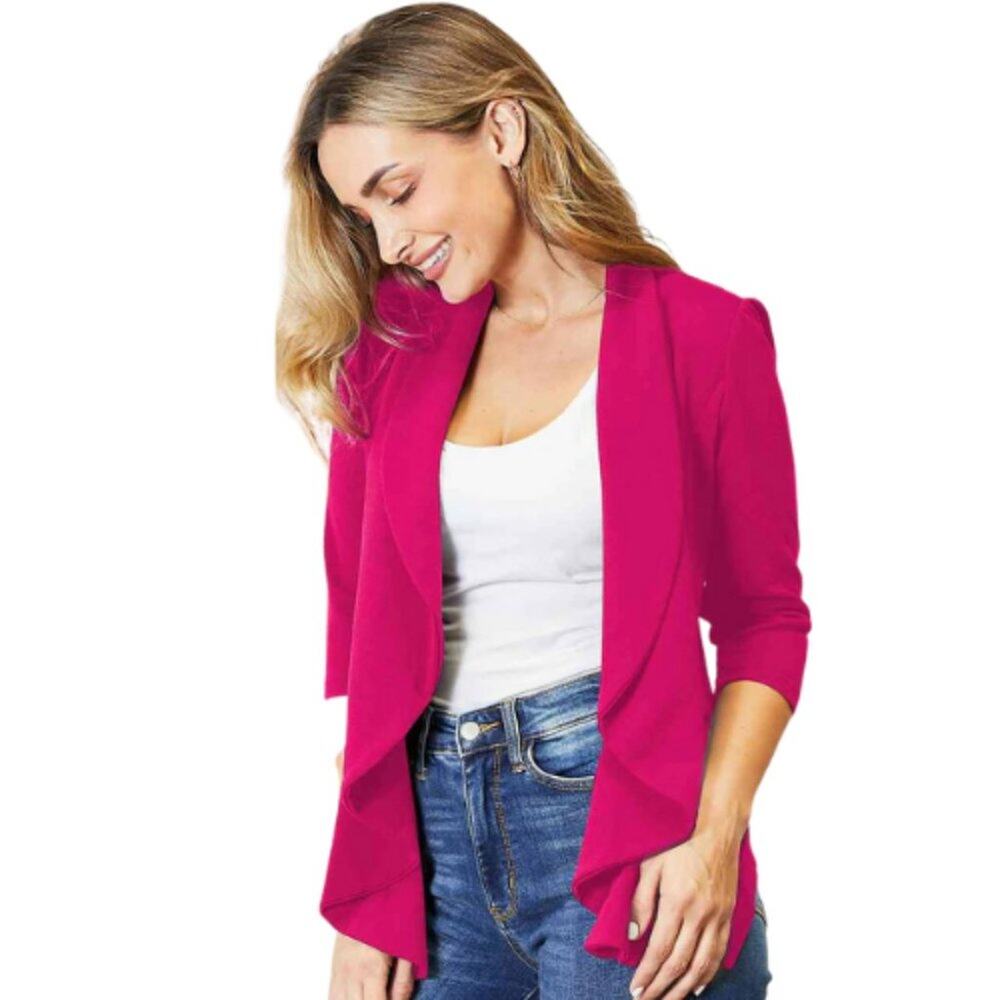 Doublju Hot Pink Open Front Waterfall Lapel NWOT Size Small